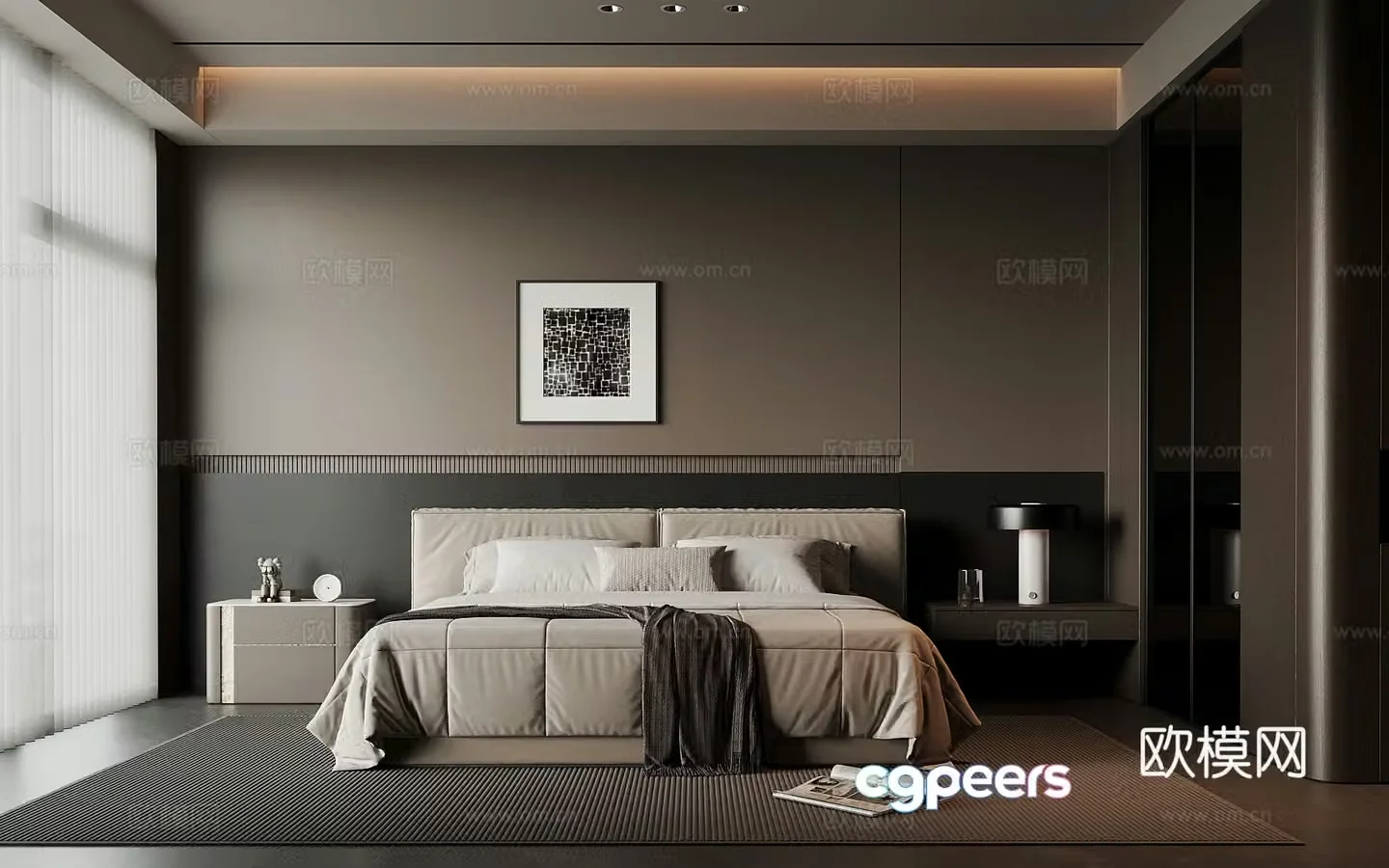 Modern Italian bedroom Double bed Wardrobe 3d model