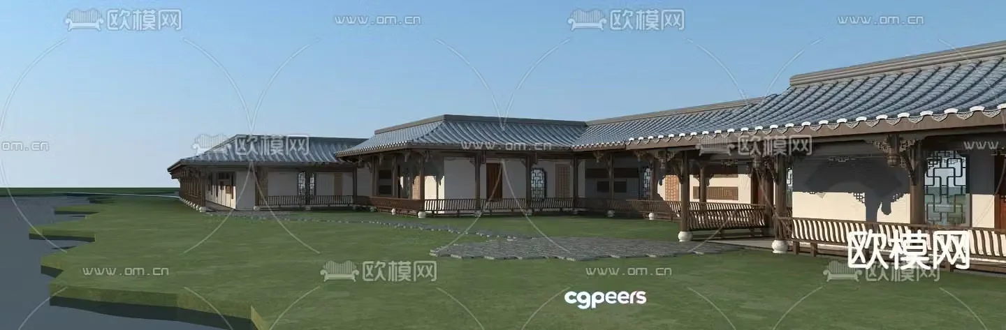 Chinese style gallery landscape corridor 3D model