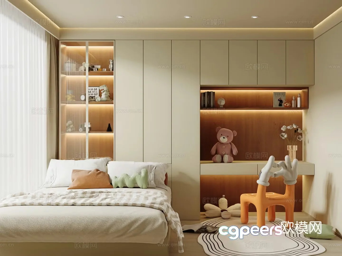 Modern cream tatami bedroom second bedroom 3d model