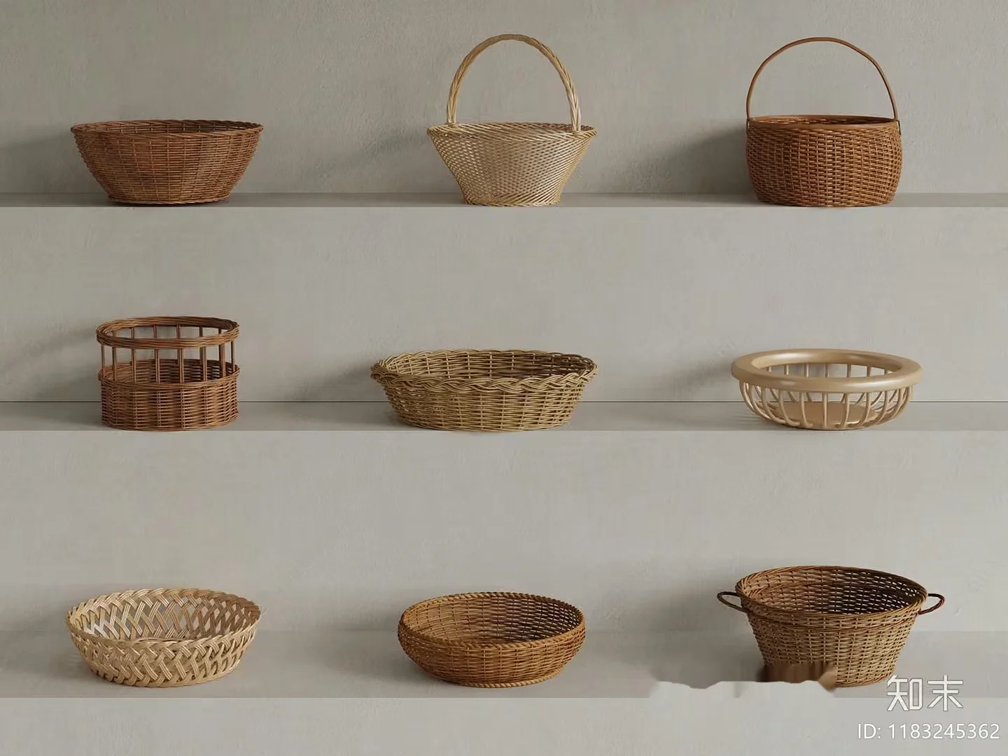 Wicker Baskets On Shelves 3D Model – 16766 – VRAY Render