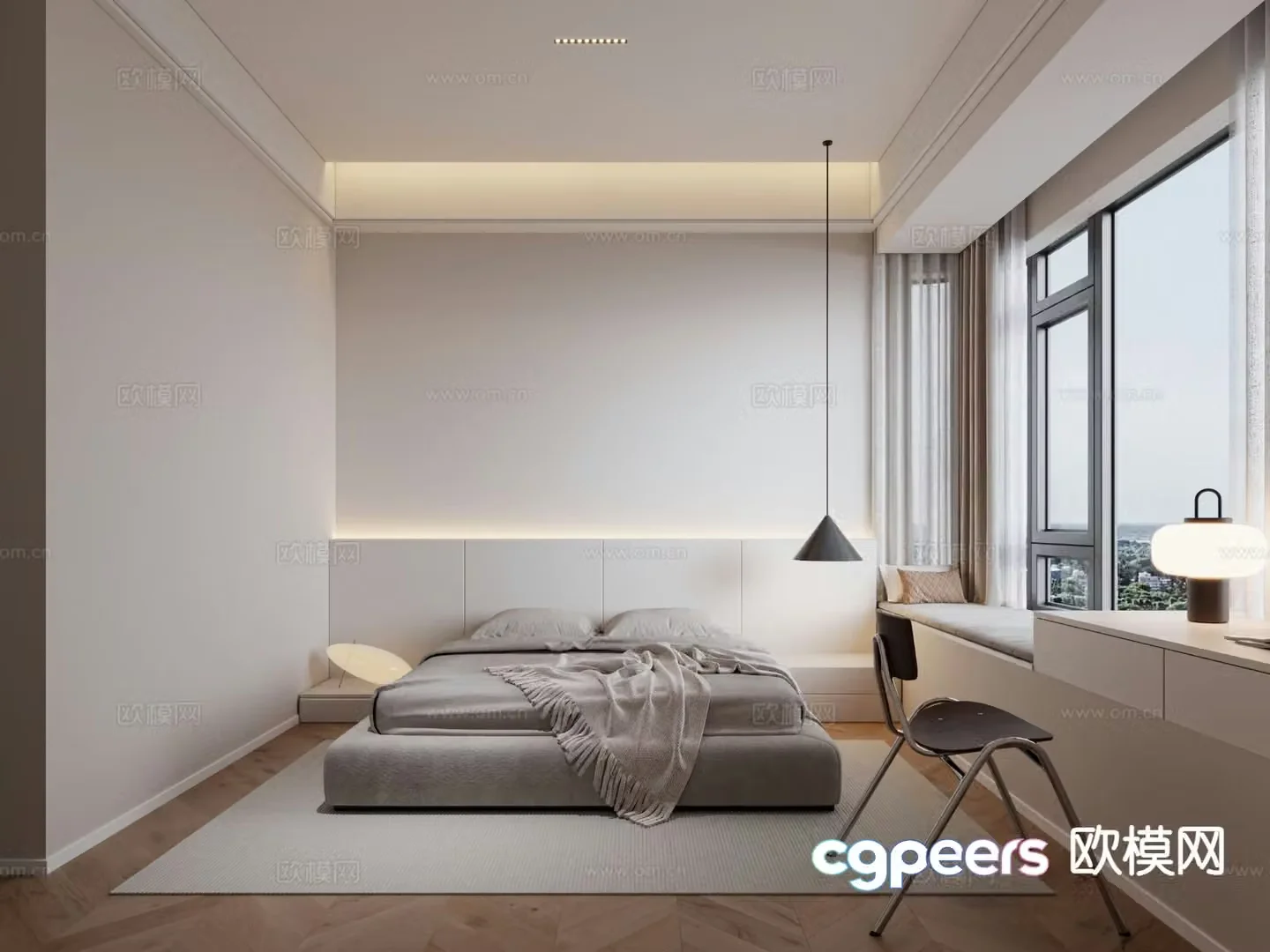 Modern minimalist bedroom second bedroom 3d model