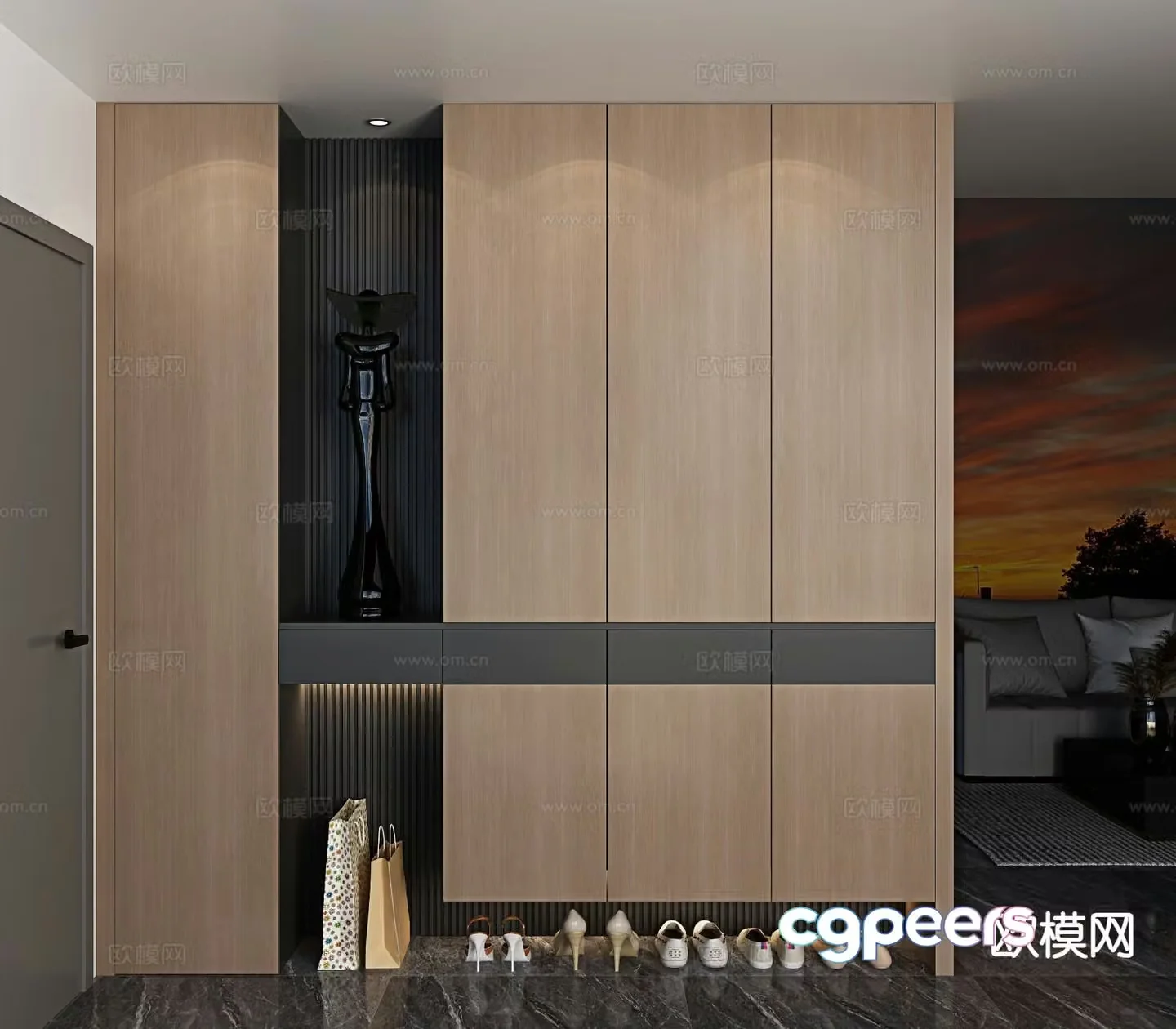 Italian style entrance shoe cabinet 3D model