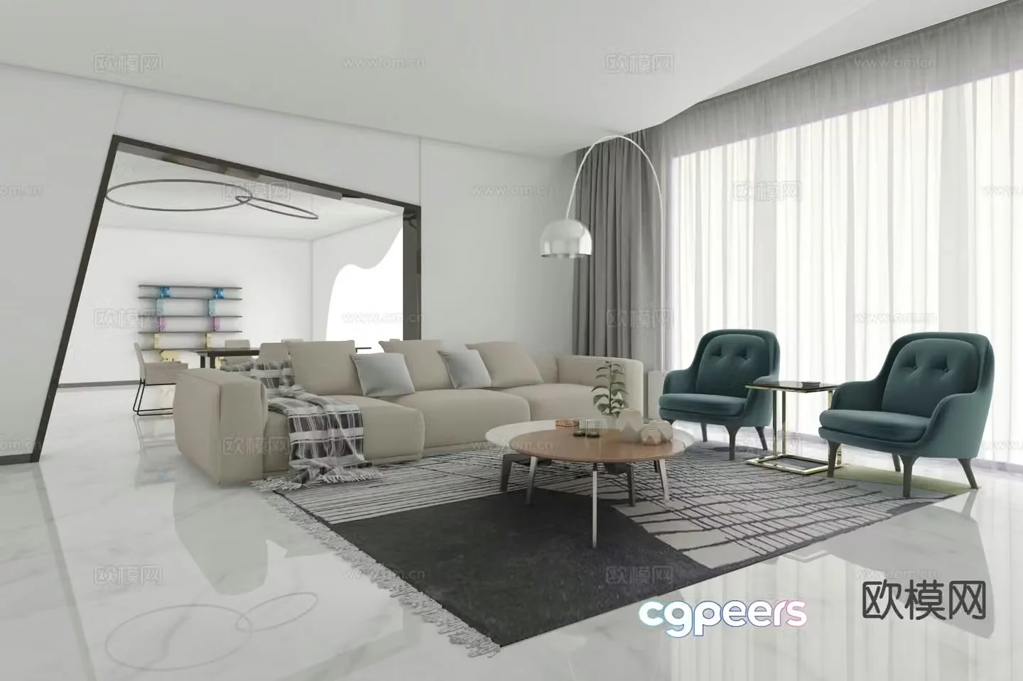Modern minimalist living room 3d model