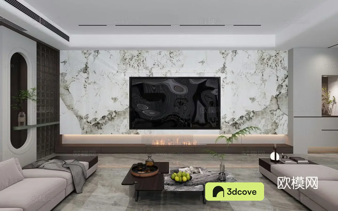 Modern Italian living room film and television wall
