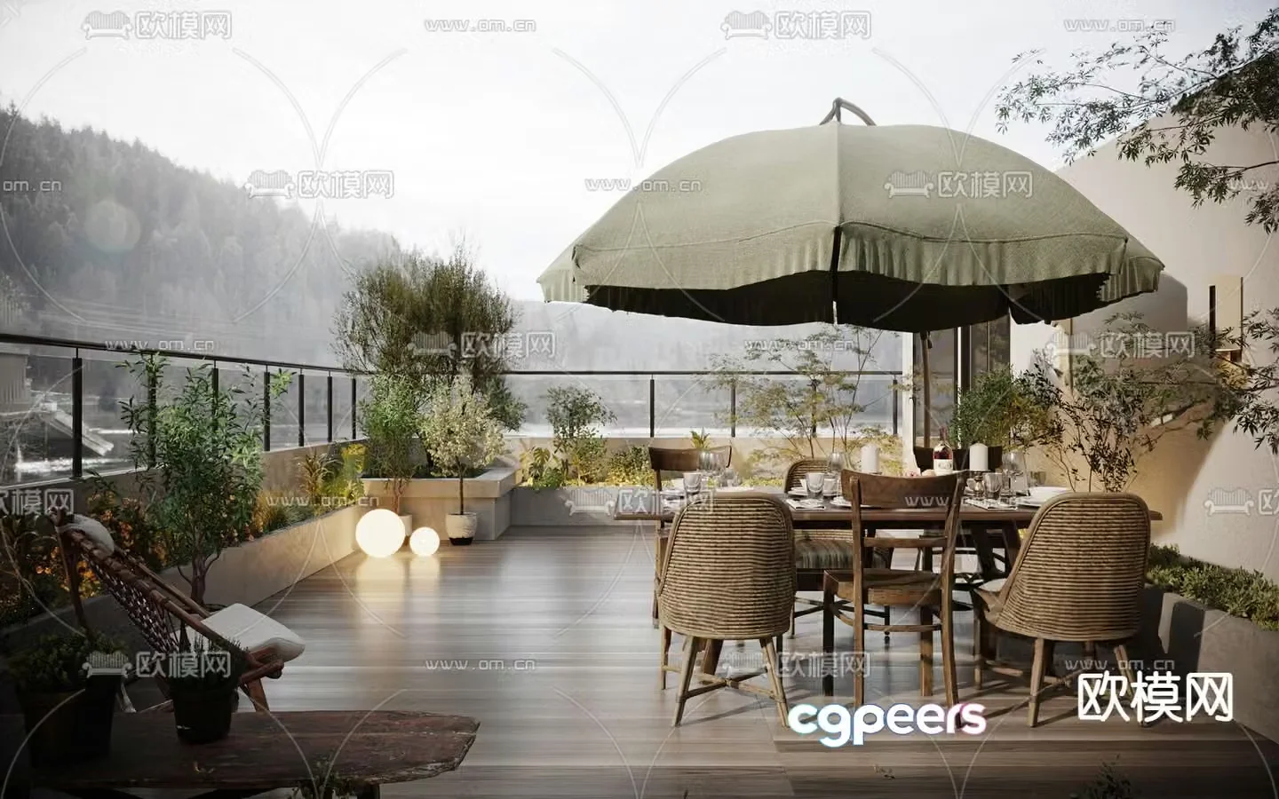 Open air garden roof garden 3d model