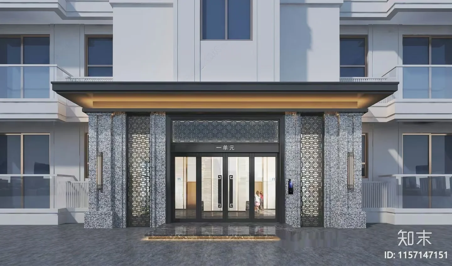 A Building With A Glass Door 3D Model – 10125 – VRAY Render