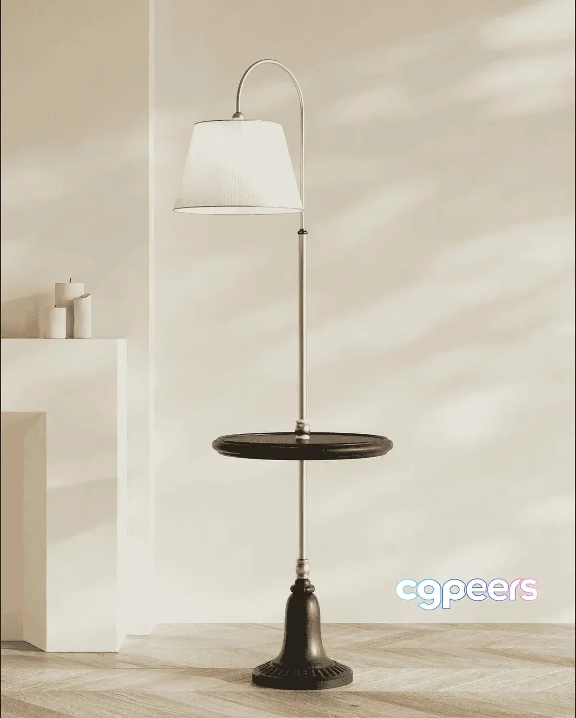 A Tall Floor Lamp With A Table 3D Model – 13952 – VRAY Render