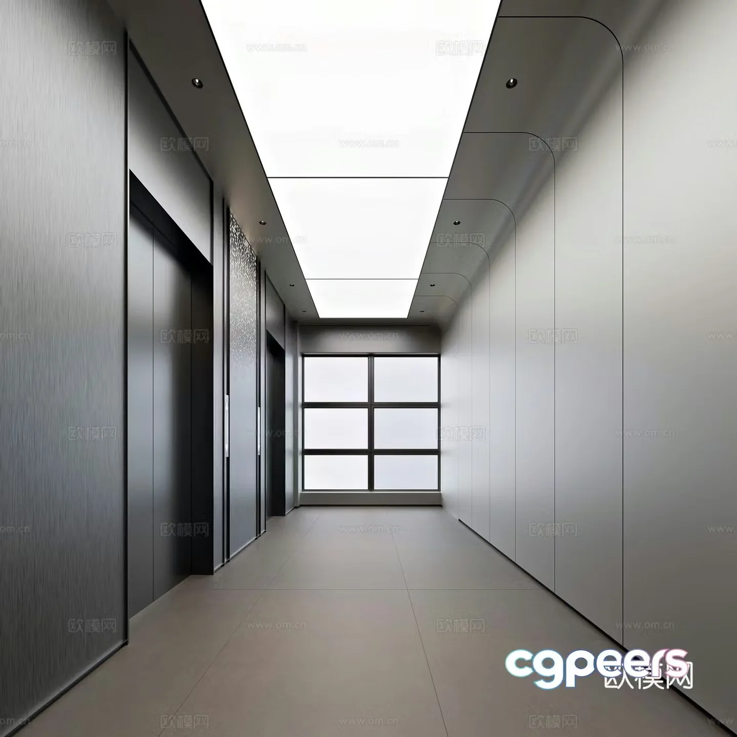 Modern style office building elevator hall 3d model