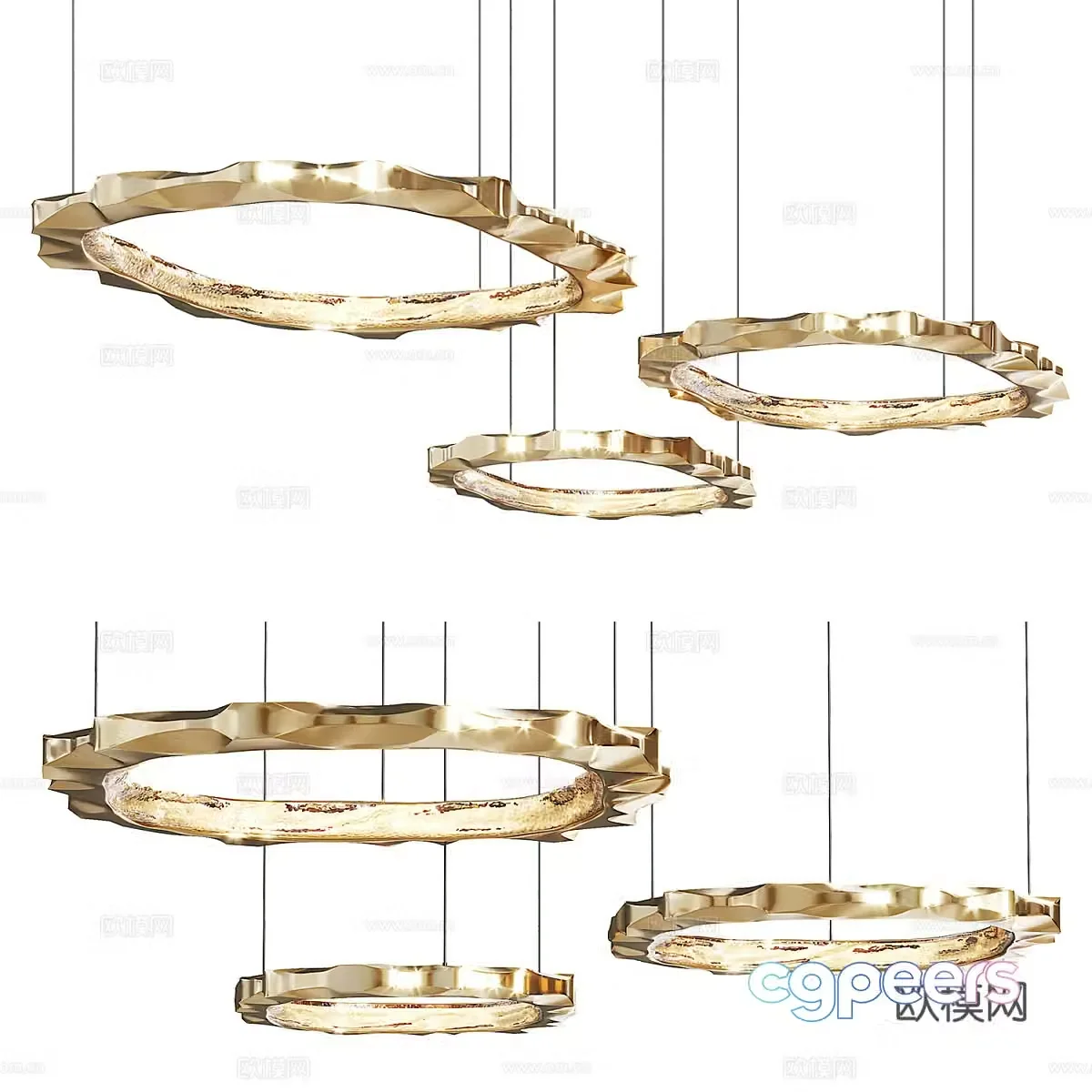 New Chinese light luxury metal round craft chandelier 3D model