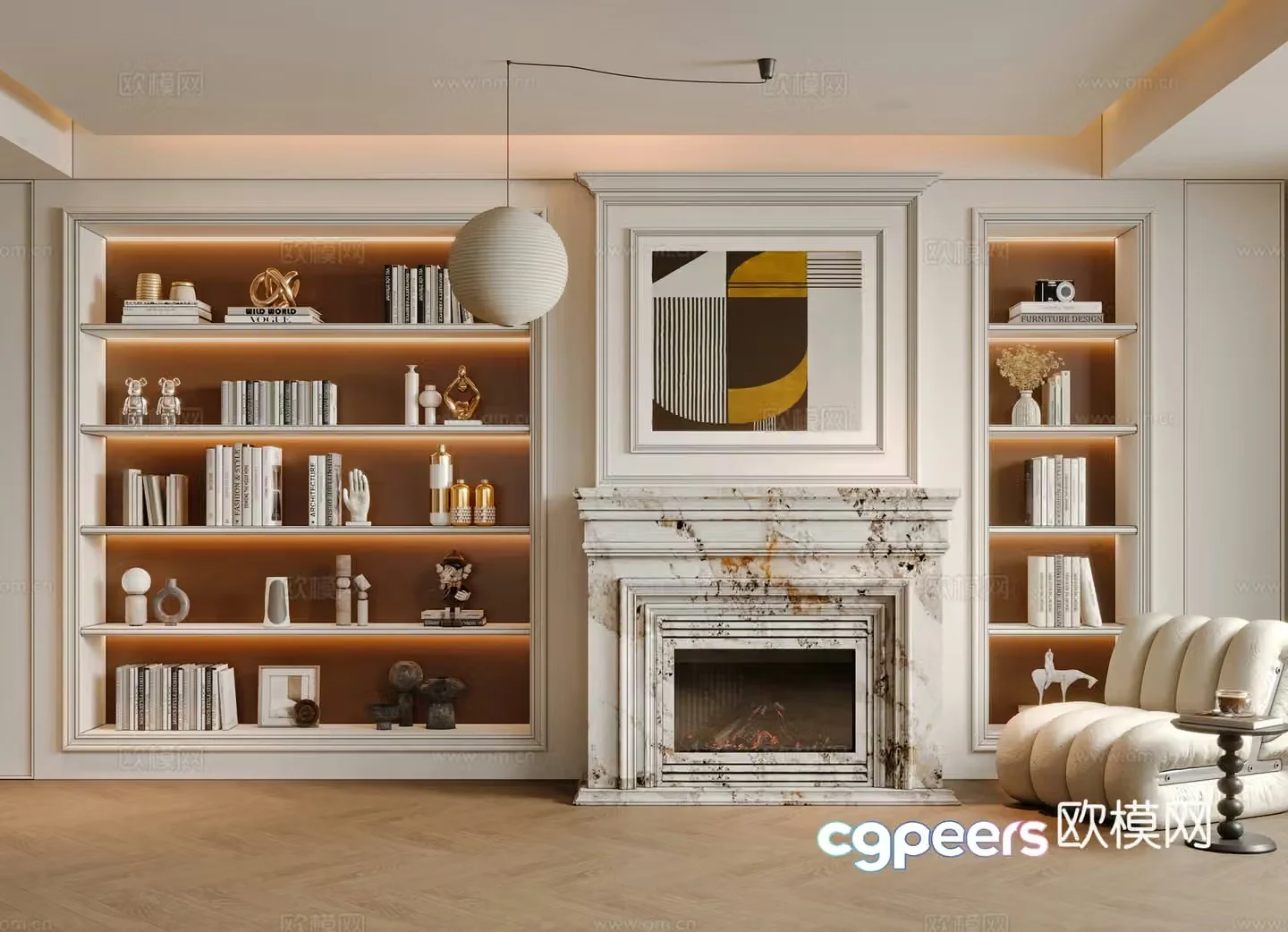 French bookcase fireplace 3d model
