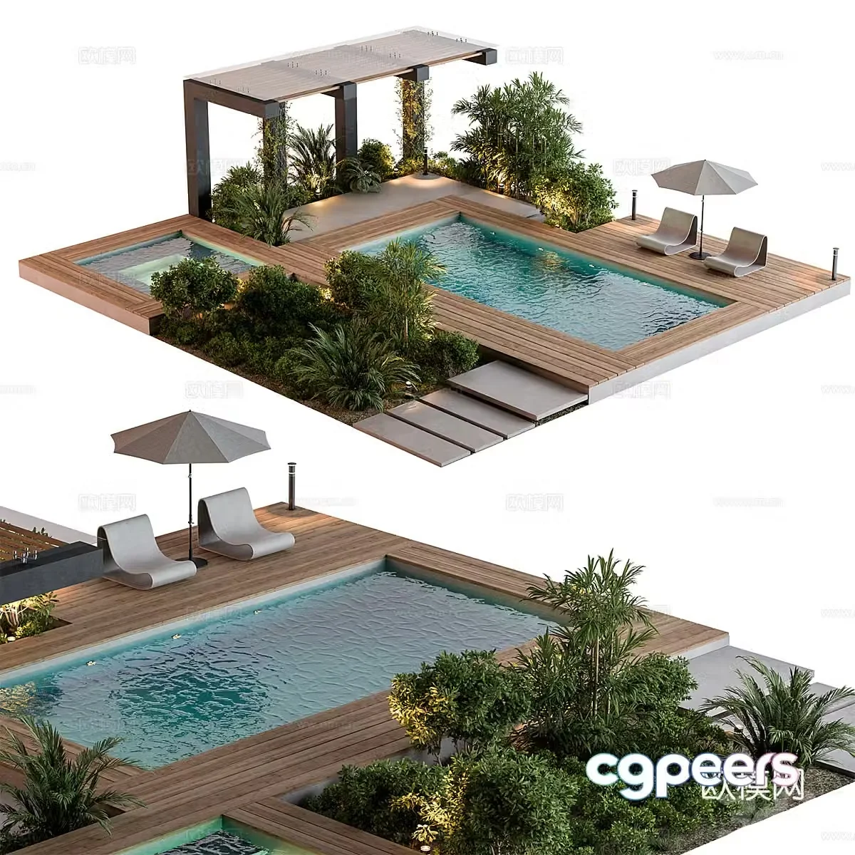 New Chinese style outdoor garden swimming pool 3d model