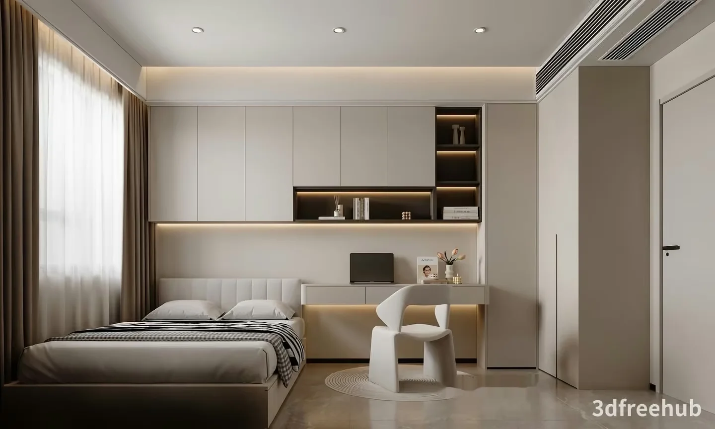 Modern Minimalist Bedroom 3D Model – 21152 – VRAY Render