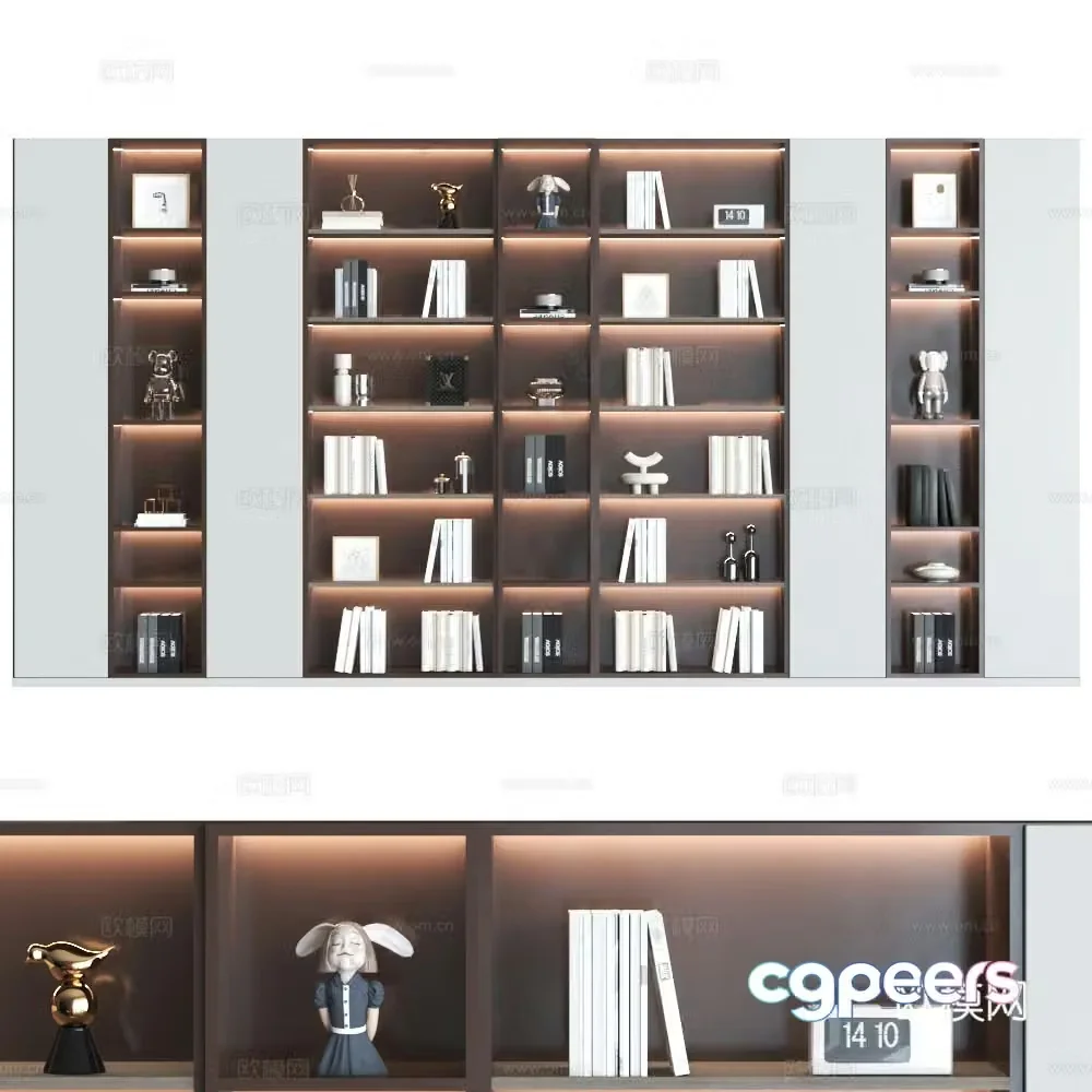 Light luxury bookcase Modern bookcase Combination bookcase Study room bookcase Full wall bookcase 3D model