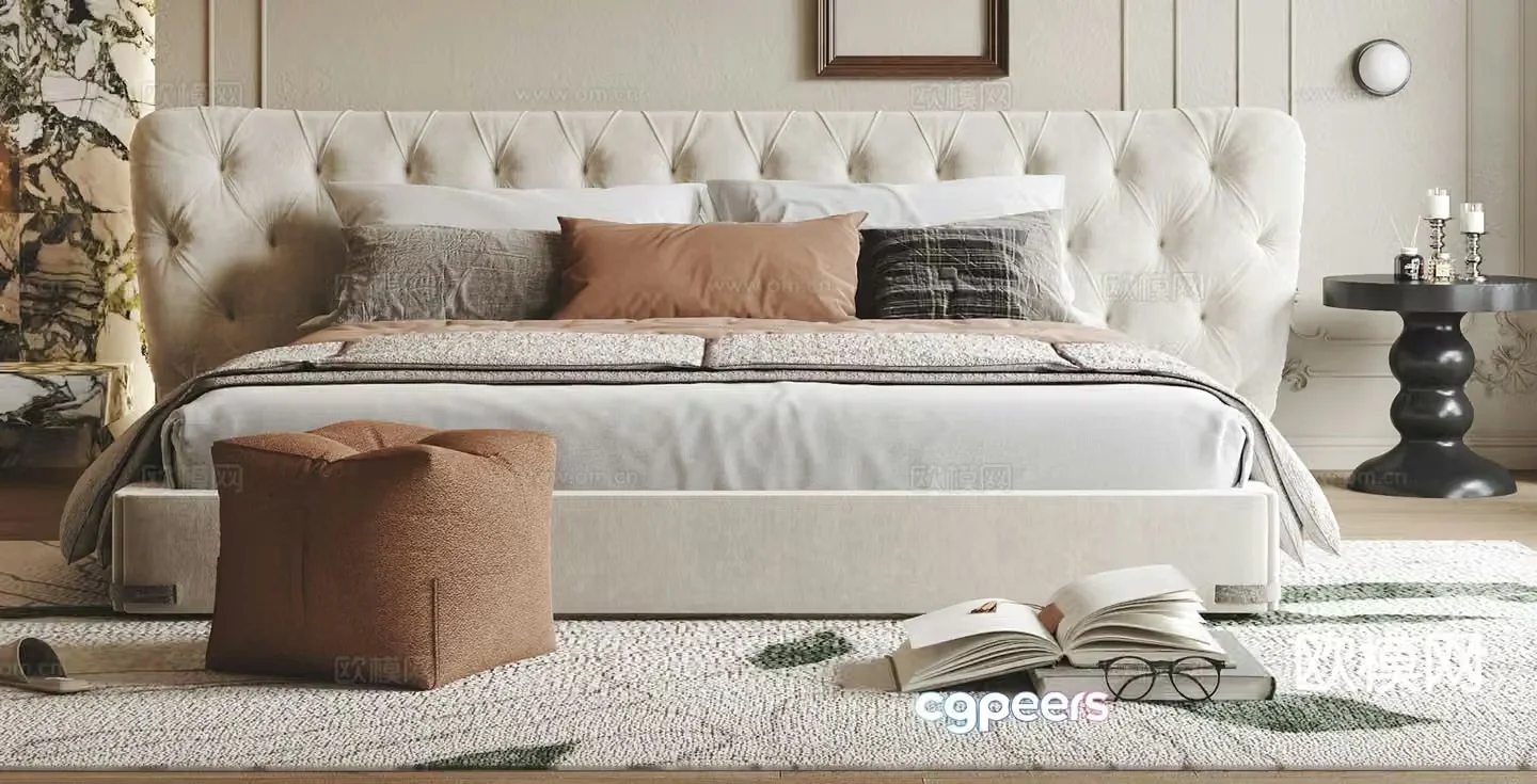 French double bed 3d model