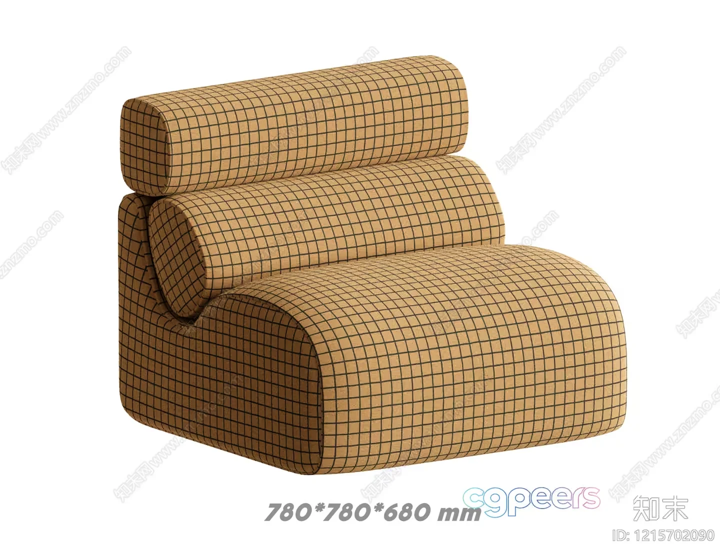 A Tan Chair With Black Grid Lines 3D Model – 18060 – VRAY Render