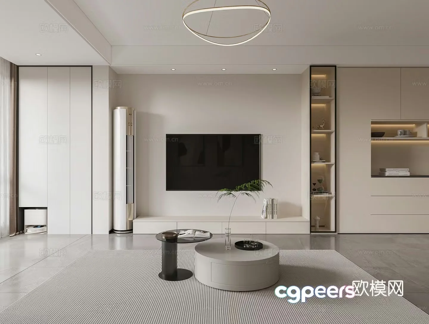 Modern living room TV background wall simple TV cabinet simple living and dining table cream 3d model