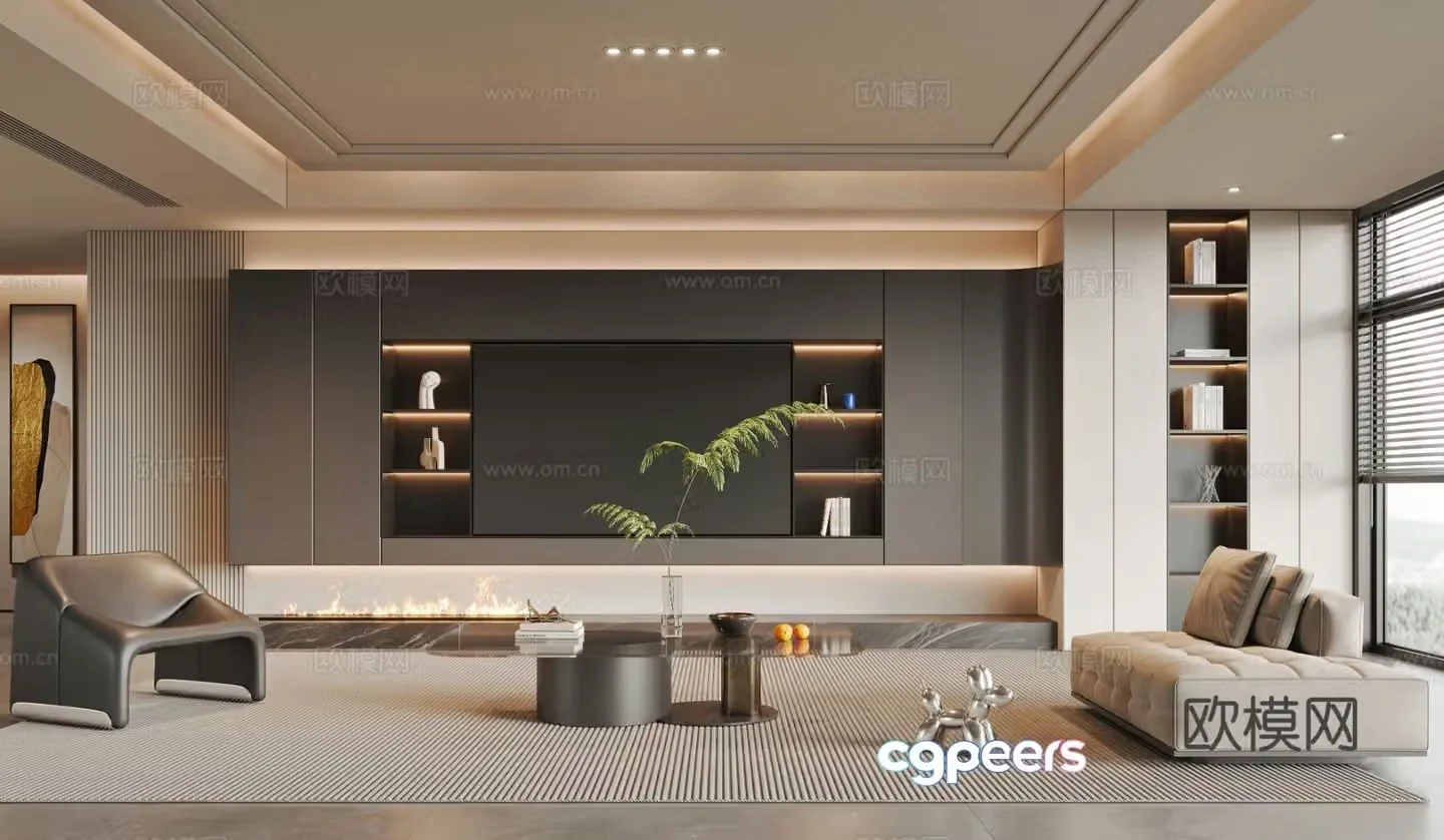 Modern living room tv background 3d model