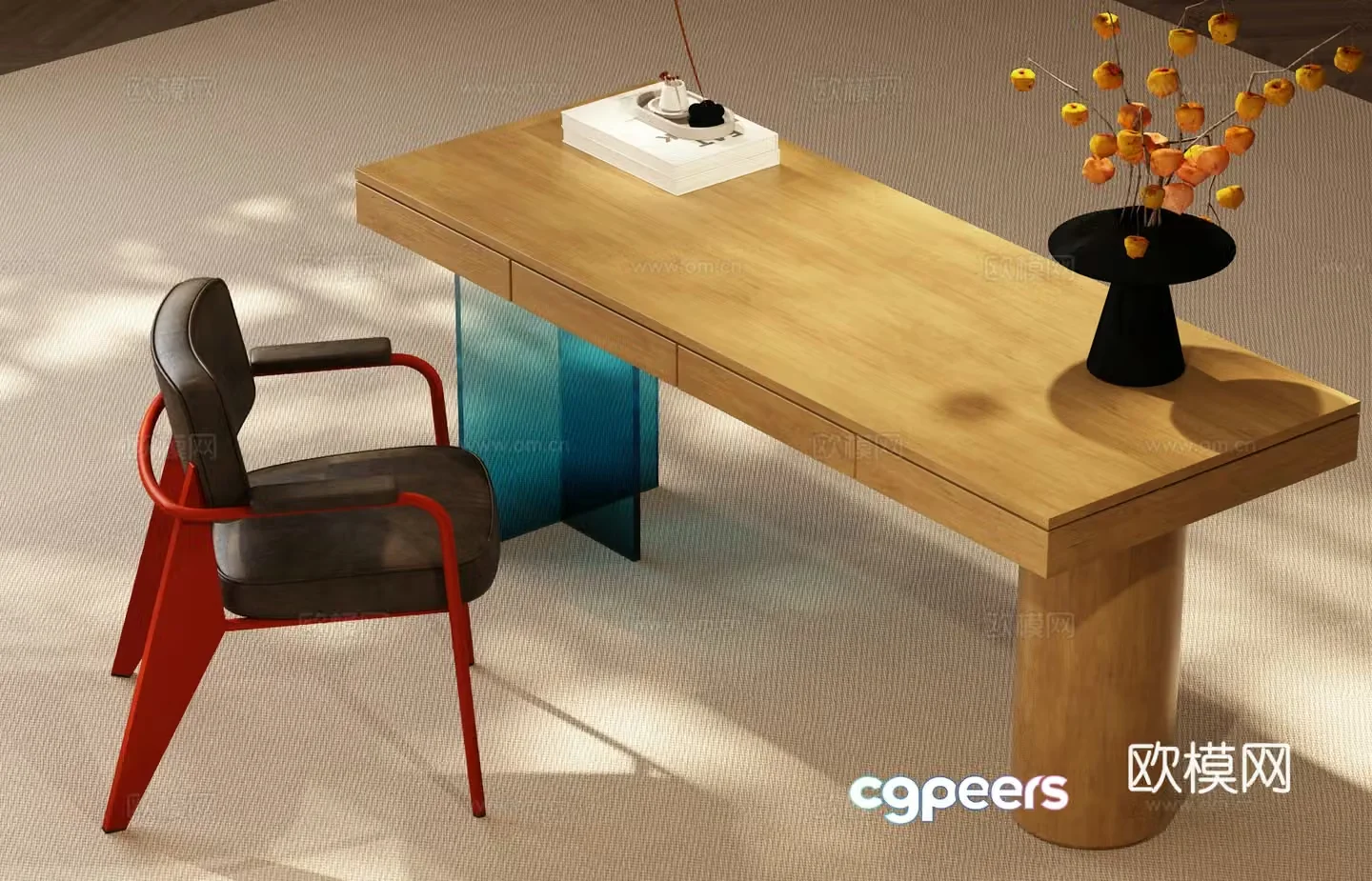 Modern desk and chair Nordic desk and chair 3d model