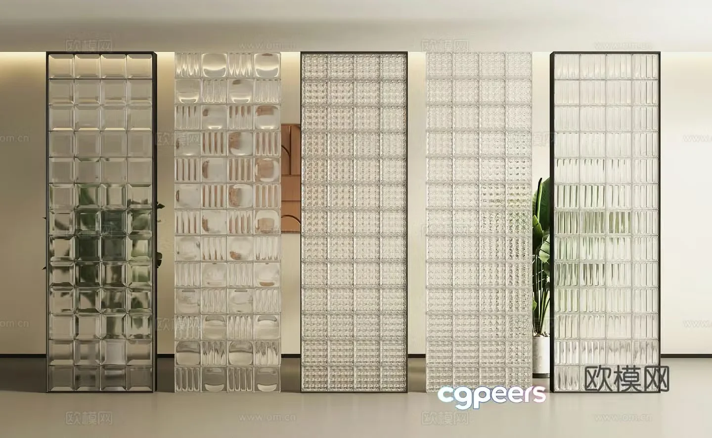 Modern glass brick partition 3d model