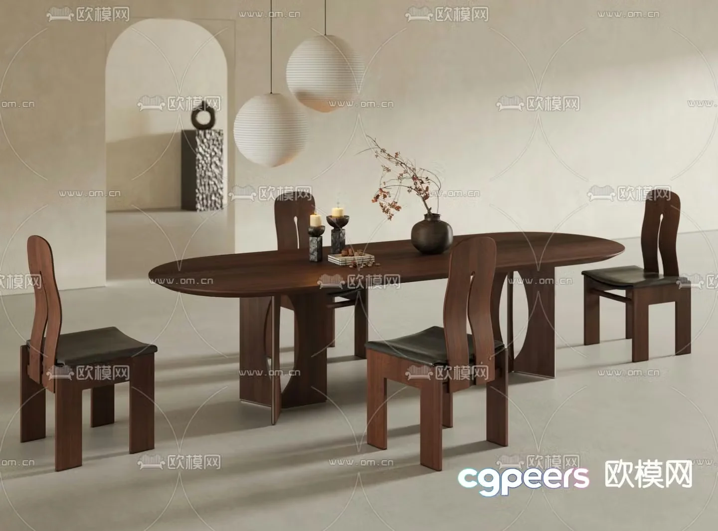 Medieval style dining table and chairs 3d model