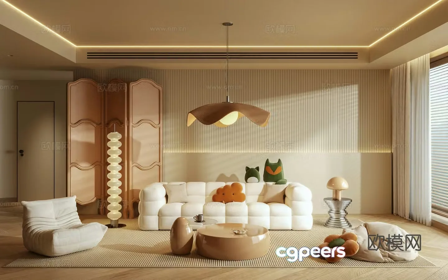 Creamy living room 3d model
