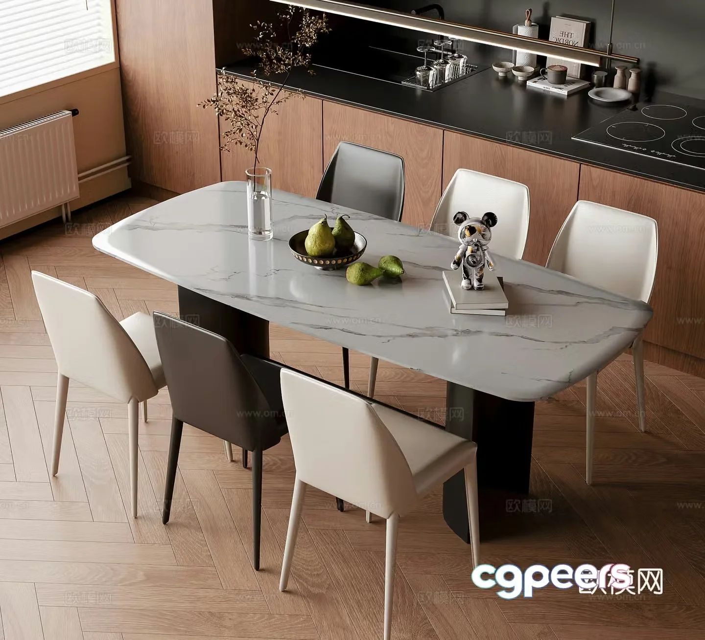 Modern dining table and chair dining chair single chair 3d model