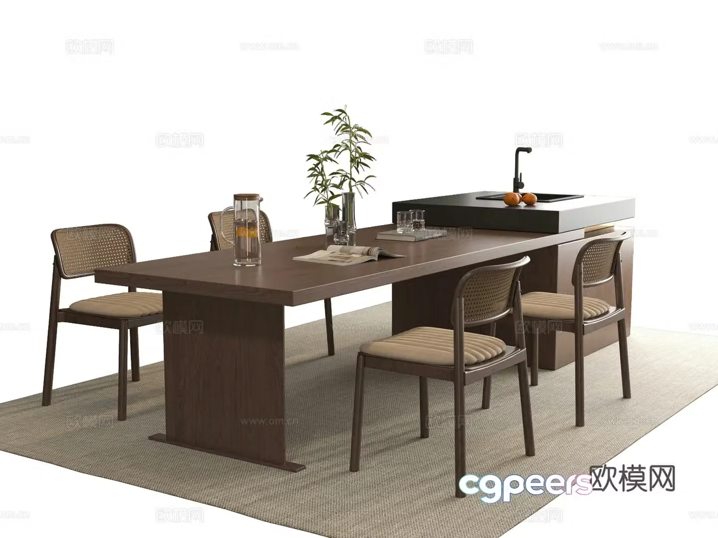 Medium style dining table and chair 3D model