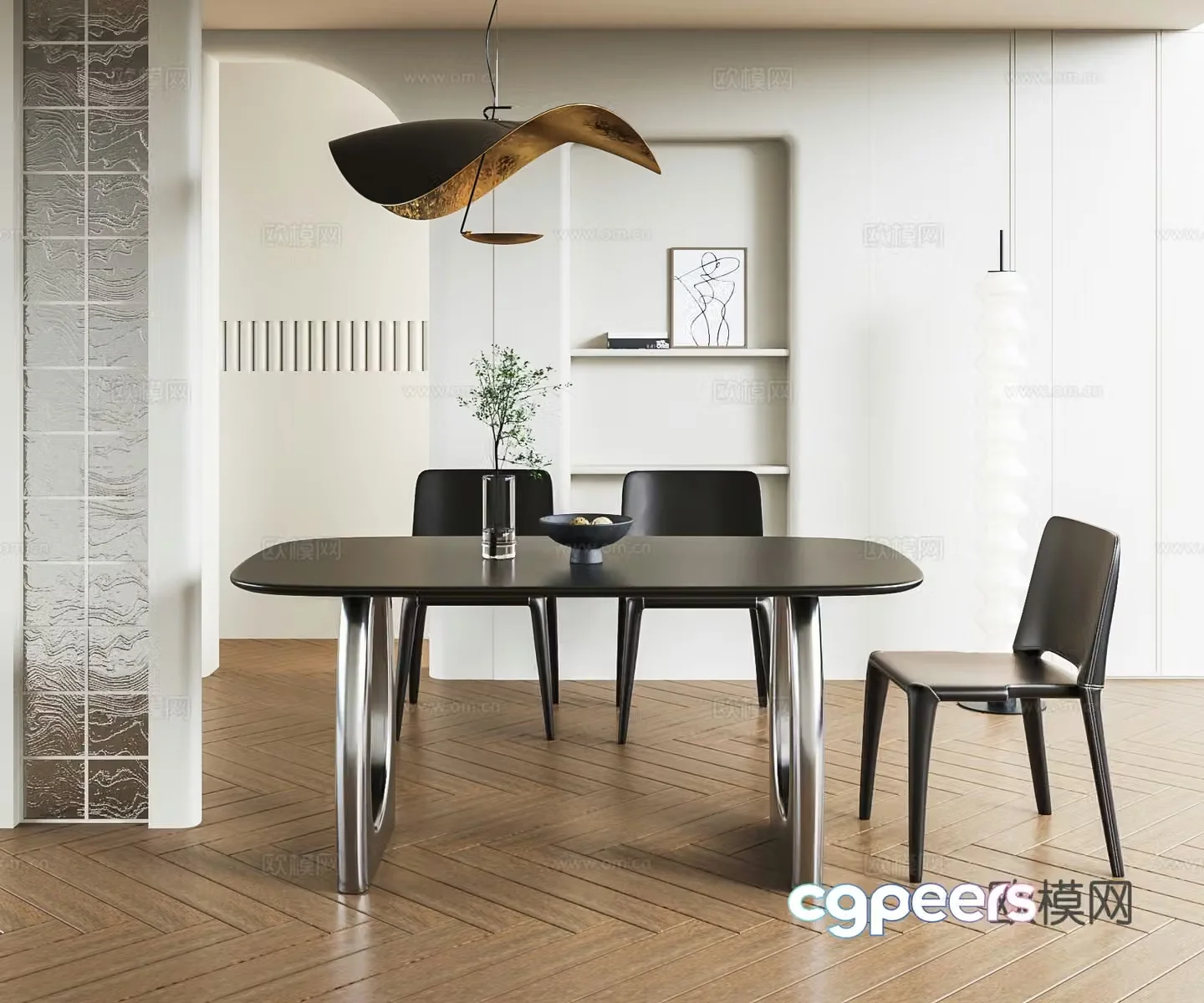 Modern dining table and chair 3d model