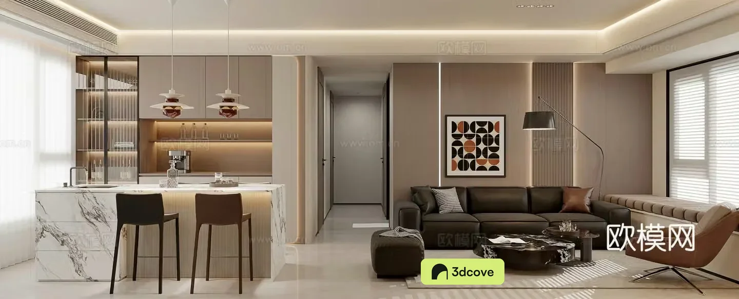 Italian living room combination sofa modern living room Italian living room leisure chair bar island