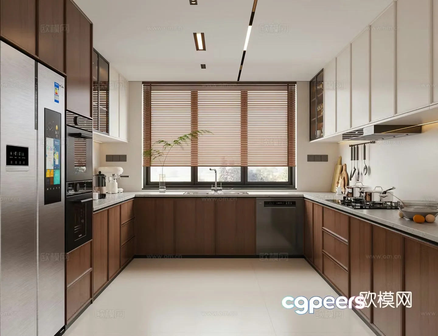 Modern medieval style kitchen cabinet combination hanging cabinet sink oven refrigerator stove fume 3d model