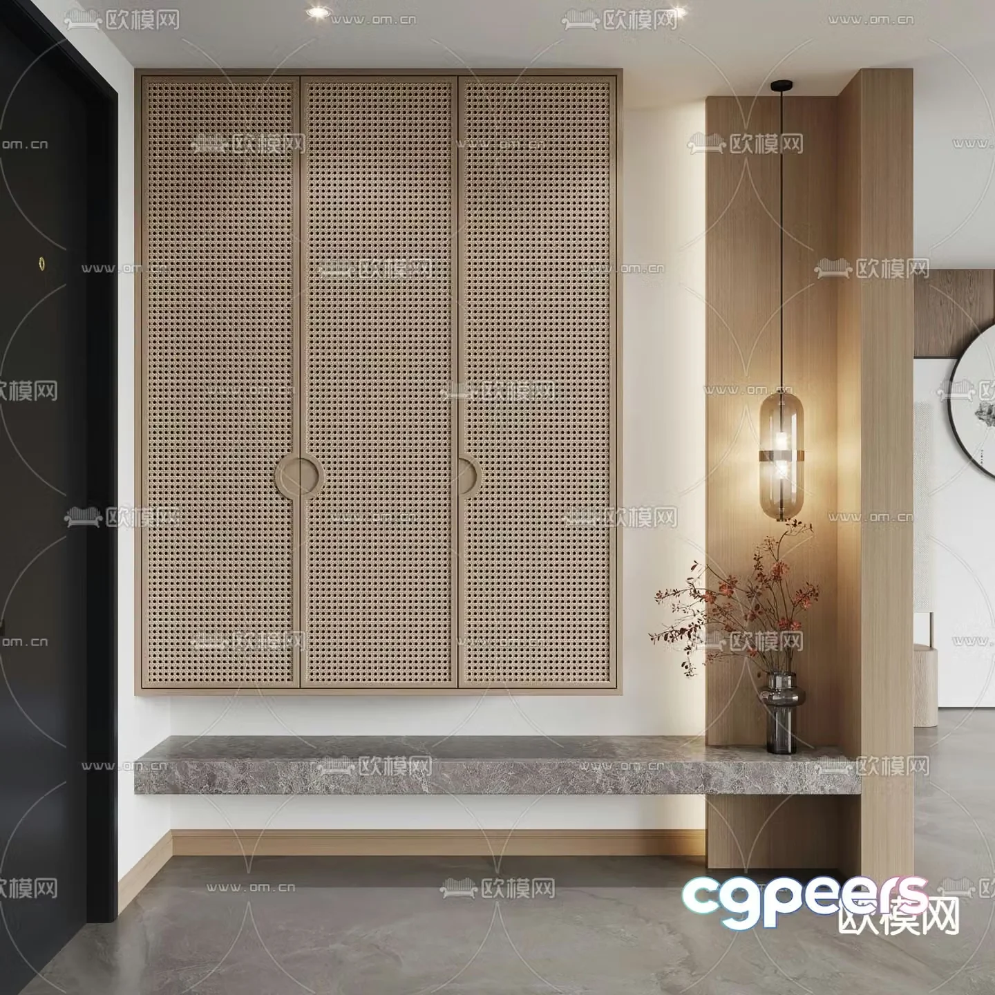 New Chinese style shoe cabinet rattan cabinet 3D model