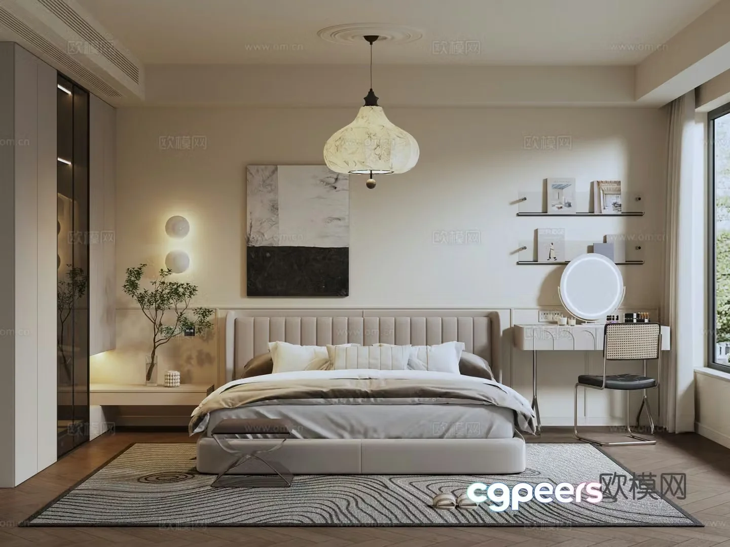 3D model of sci-civil cream style home bedroom