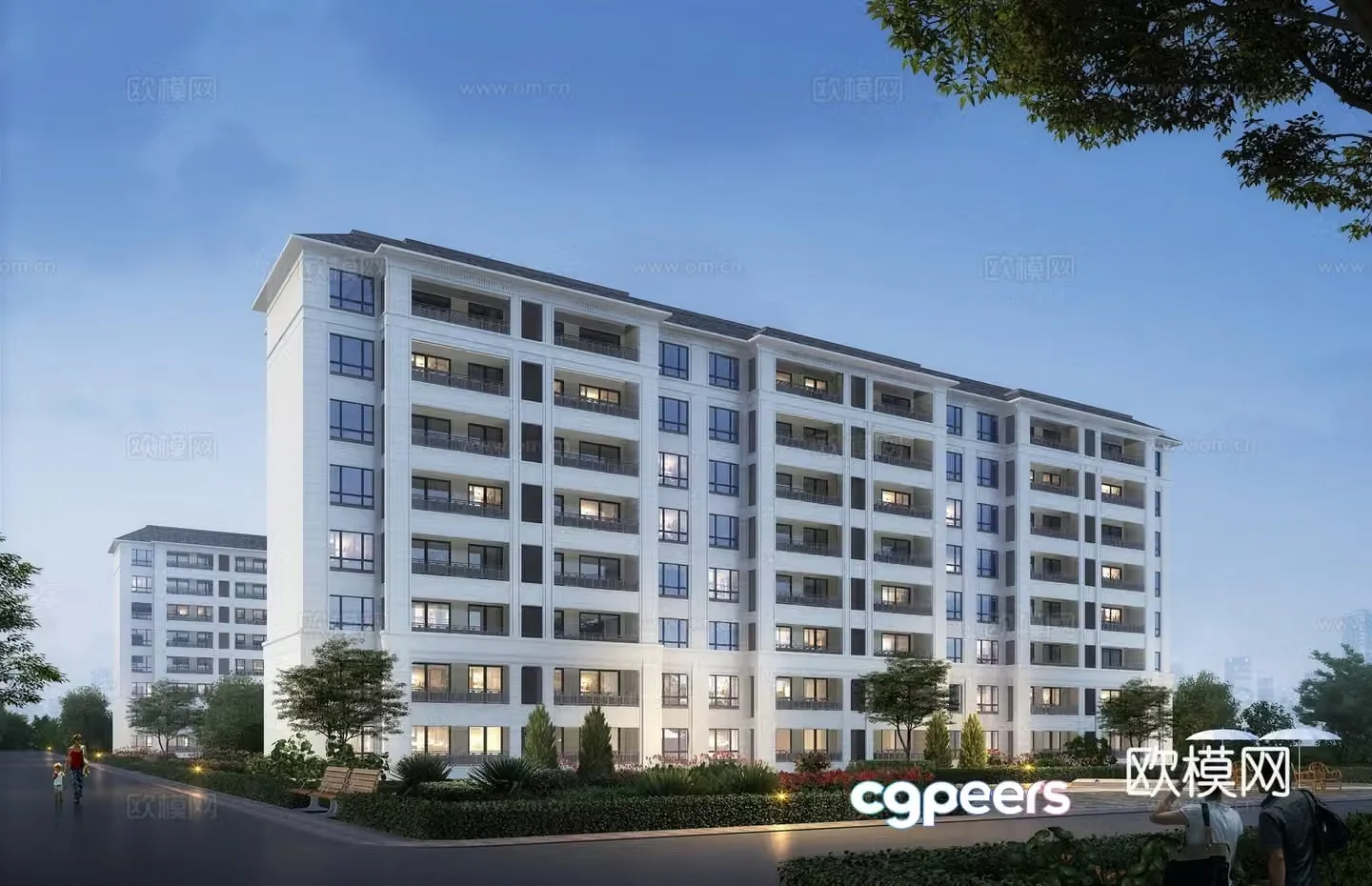 New Chinese style multi-story residential building exterior 3D model
