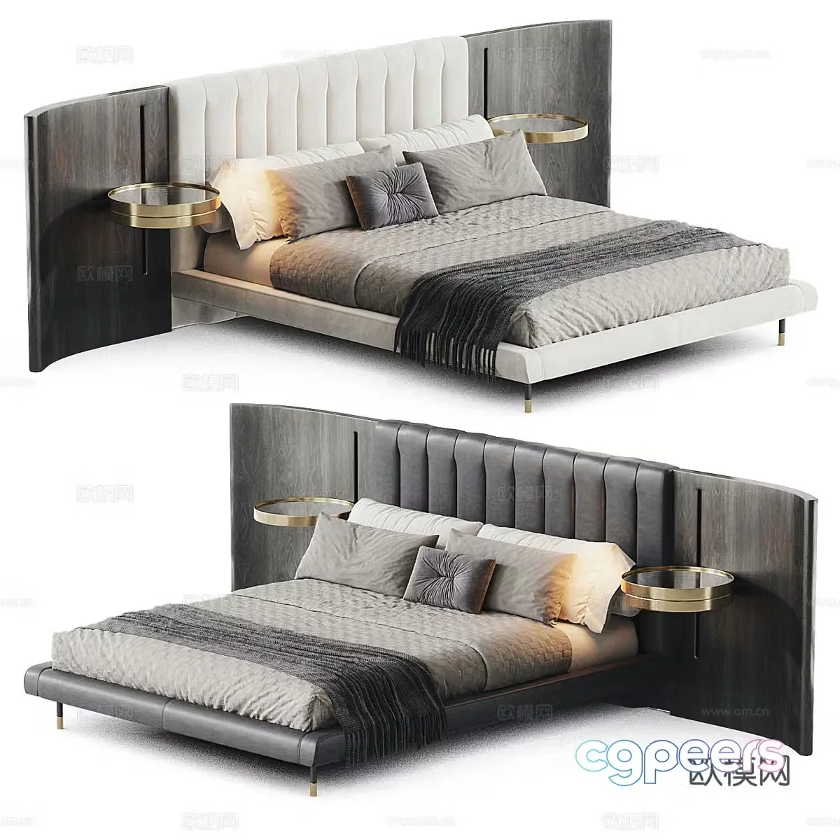 Modern Italian light luxury fabric double bed 3D model