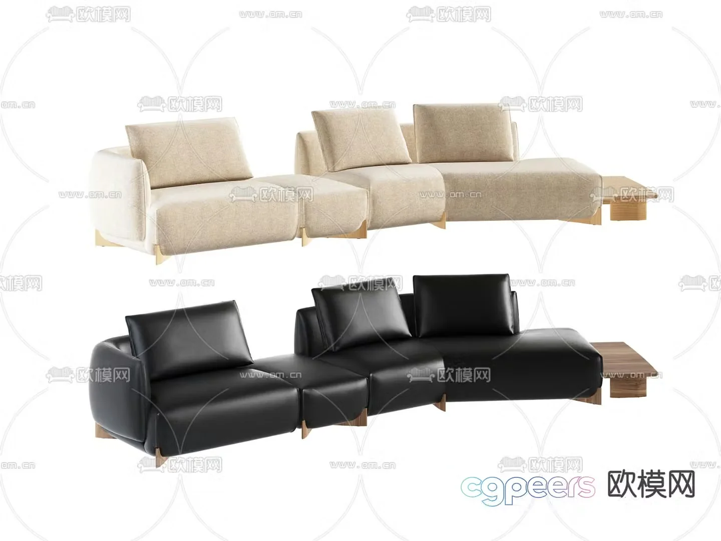 Multi-person sofa leather sofa 3d model