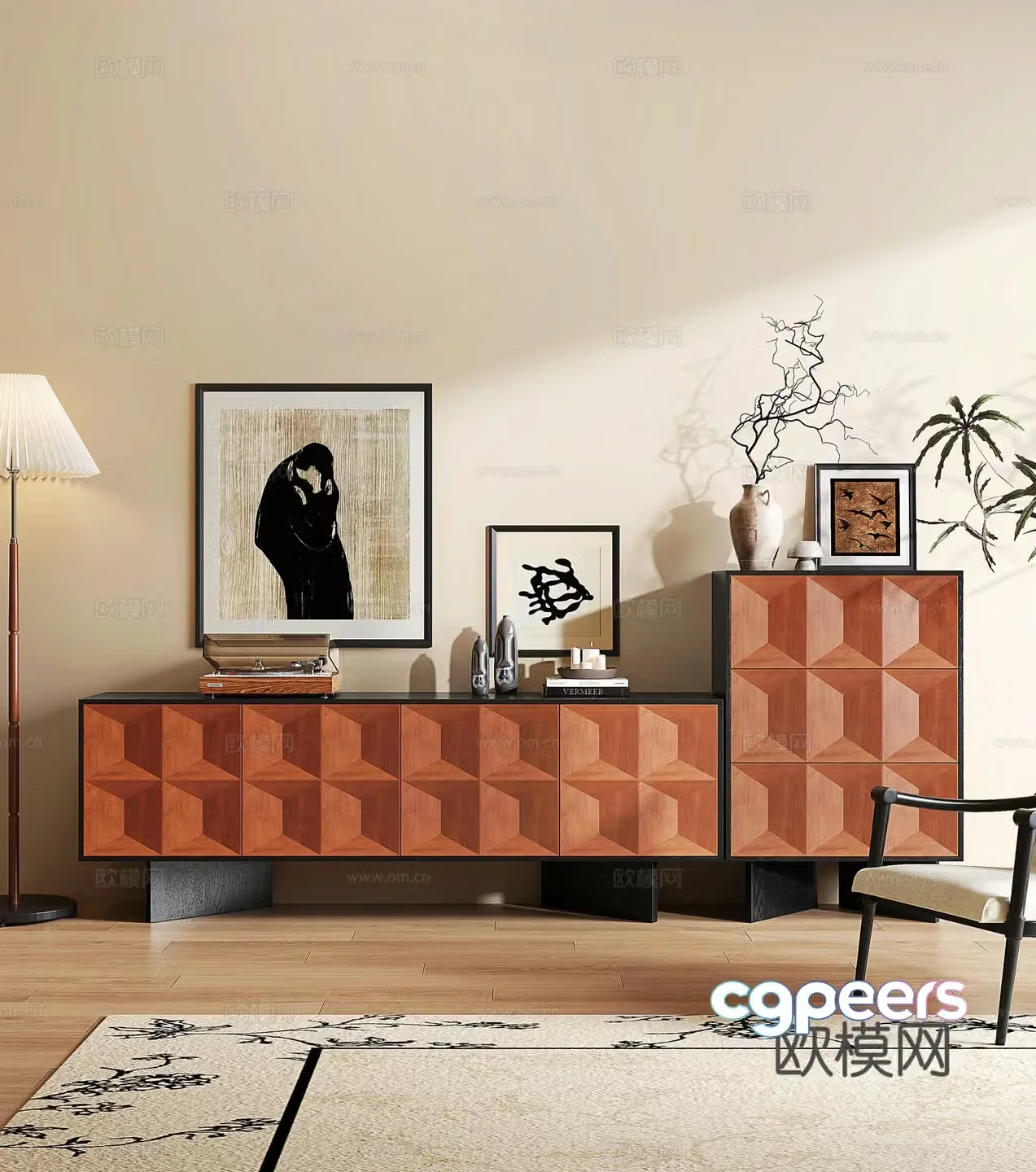 Modern medieval style TV cabinet chest of drawers side cabinets decoration ornaments decorative paintings floor lamps 3D model