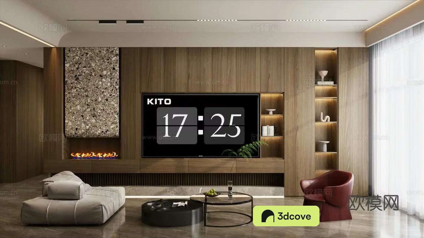 Italian style light luxury style curved roof full wall TV cabinet terrazzo living room entrance TV integrated