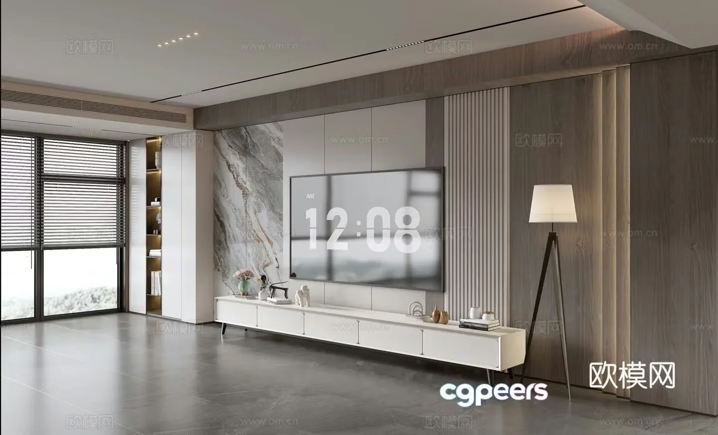 Modern Italian living room light luxury TV background wall full wall TV cabinet marble background wall 3d model