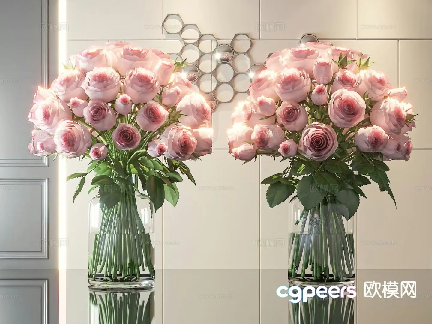Vase Floral Arrangement Flowers Rose 3d model