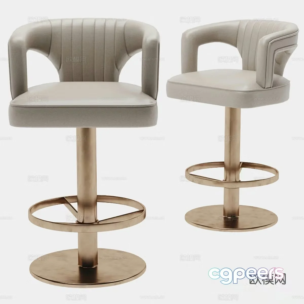 Modern Italian light luxury leather bar chair 3D model
