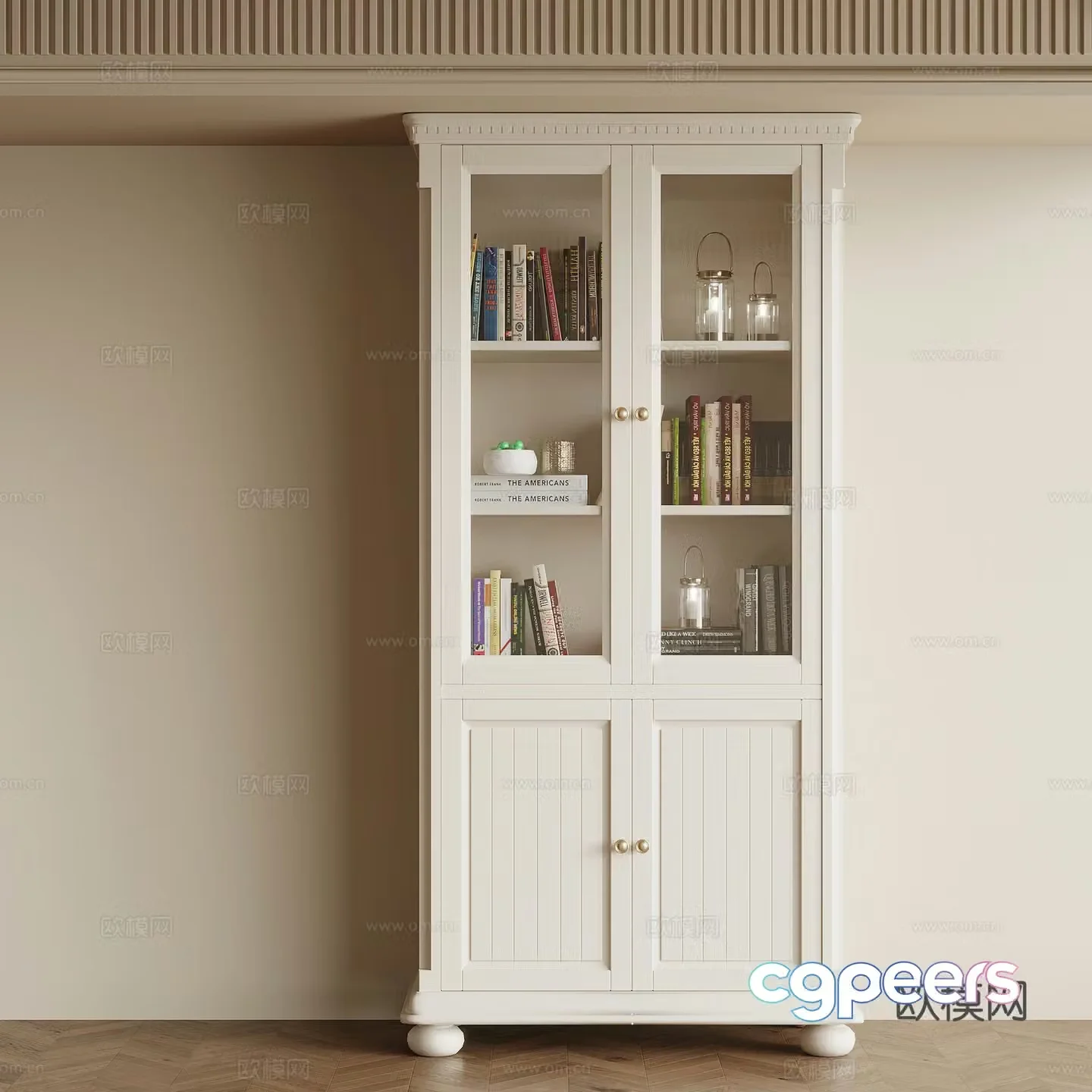 French cream style bookcase side cabinet cabinet 3d model