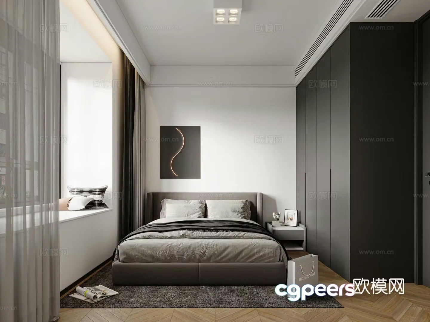 Black white and gray bedroom 3d model