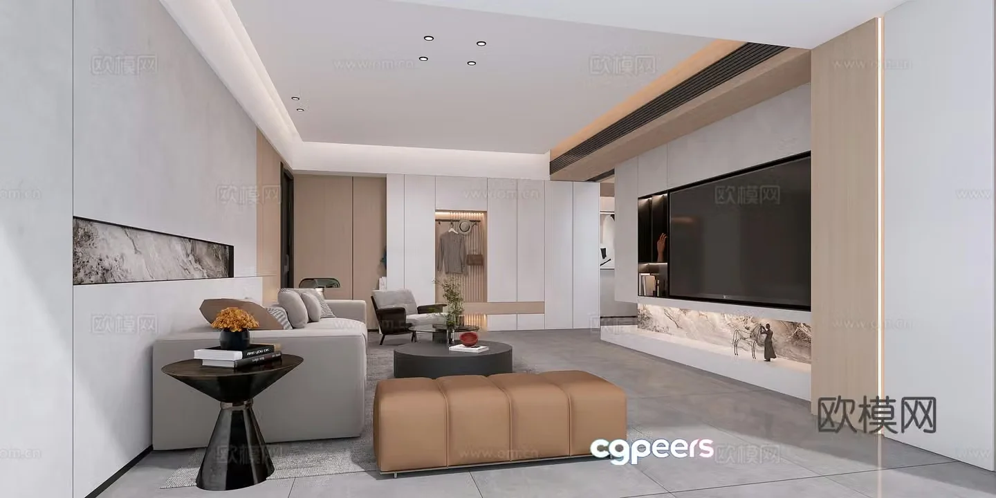 Modern living and dining room 3d model