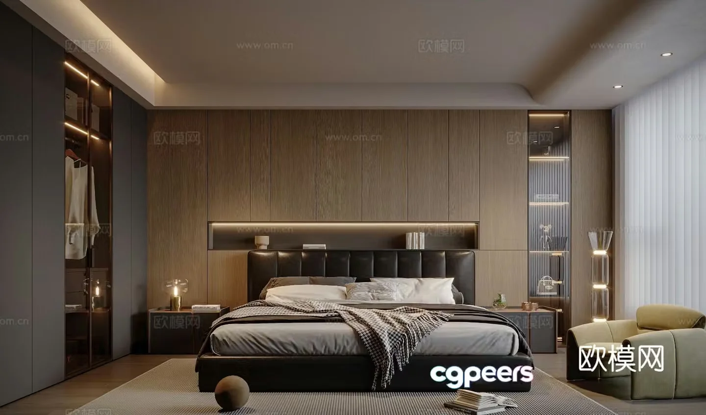 Modern premium black bedroom 3d model