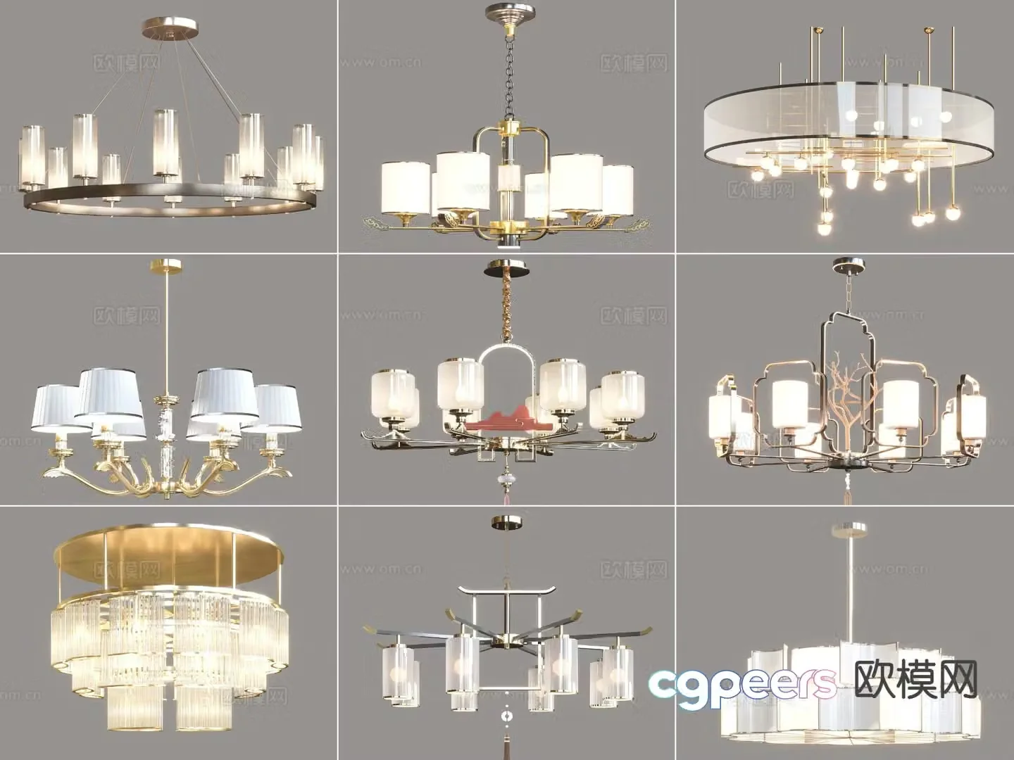 New Chinese chandeliers Multi-head chandeliers Zen chandeliers 3D model