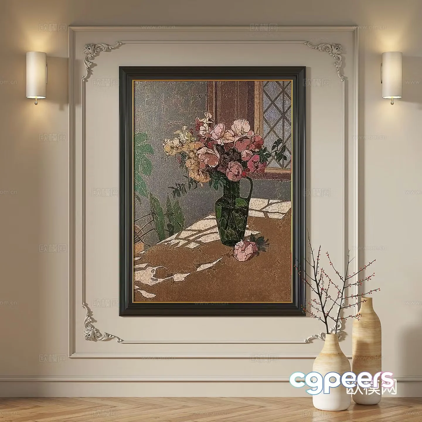 French retro oil painting modern light luxury abstract decorative painting 3d model