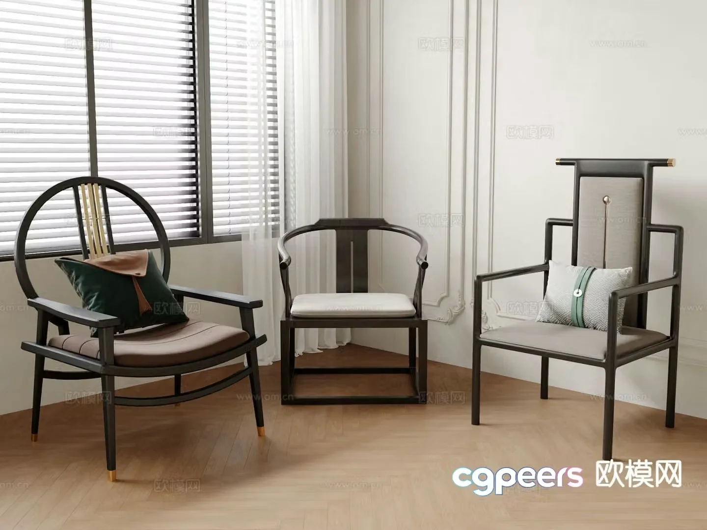 Chinese style single chair chair arm chair official hat chair 3d model