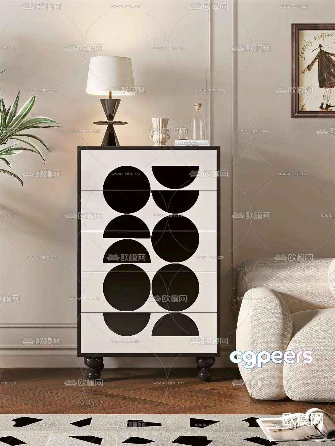 Modern side cabinet chest of drawers entrance cabinet 3d model