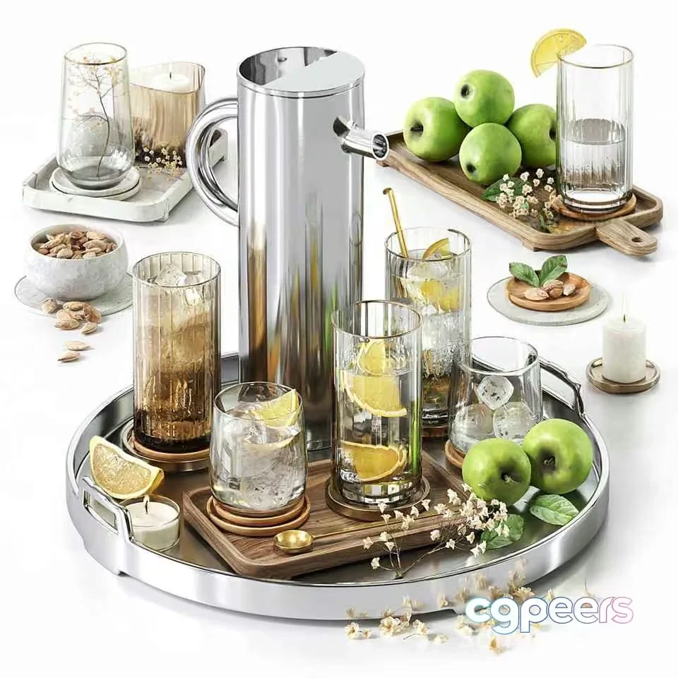 Silver Drinkware 3D Model – 3226 – VRAY Render