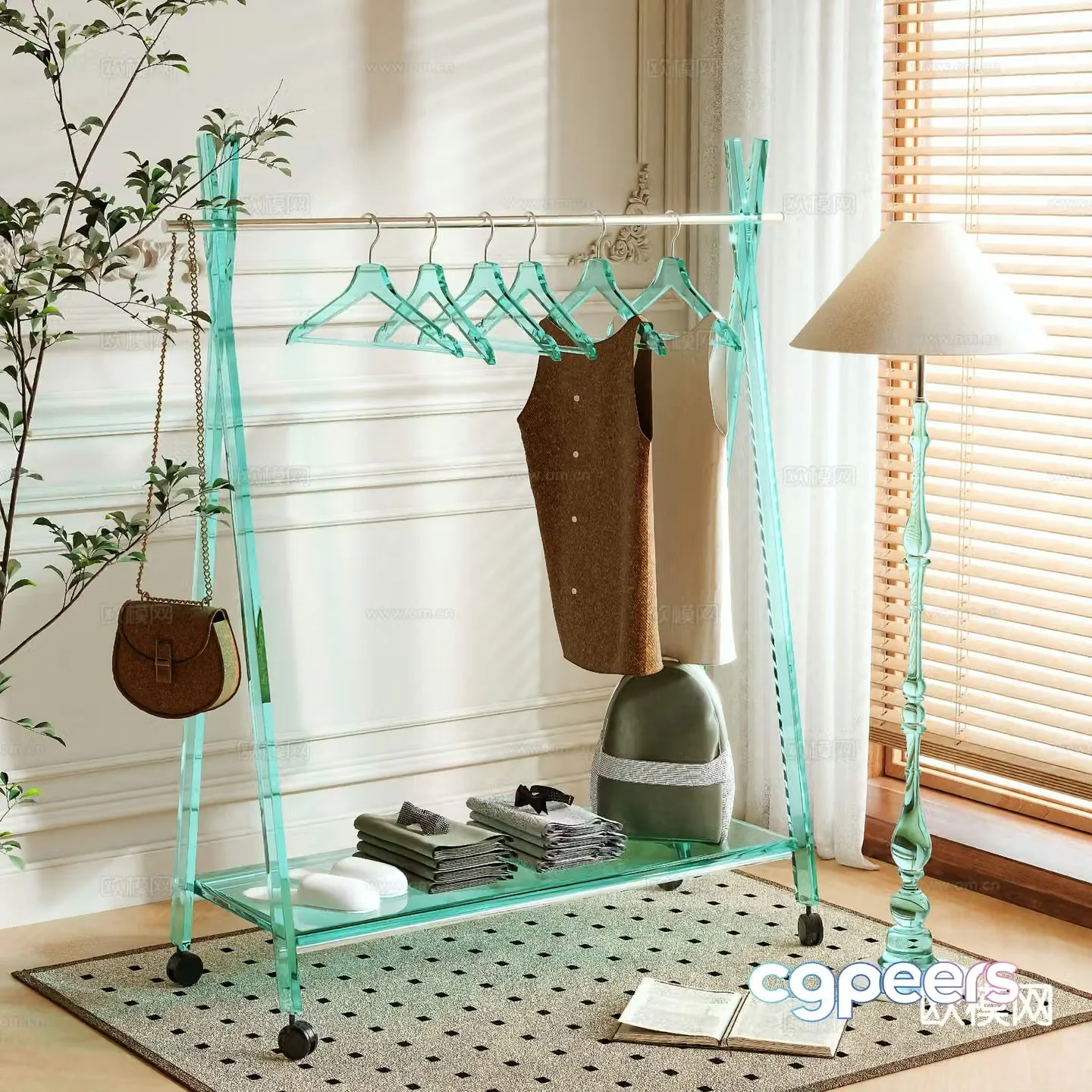 Acrylic clothes hanger coat rack floor-standing clothes hanger 3D model